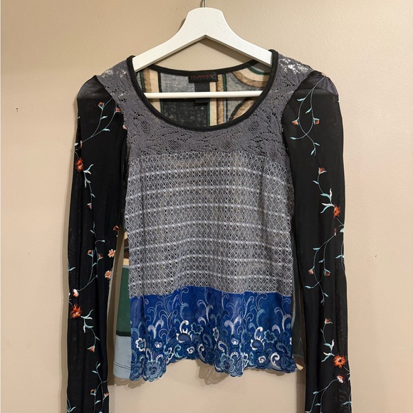 Custo Barcelona Tops - Custo Barcelona Black and Blue Embroidered Blouse